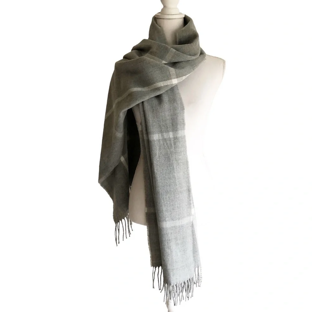 J. Crew Classic Plaid Heather Dusk Gray Ivory Scarf